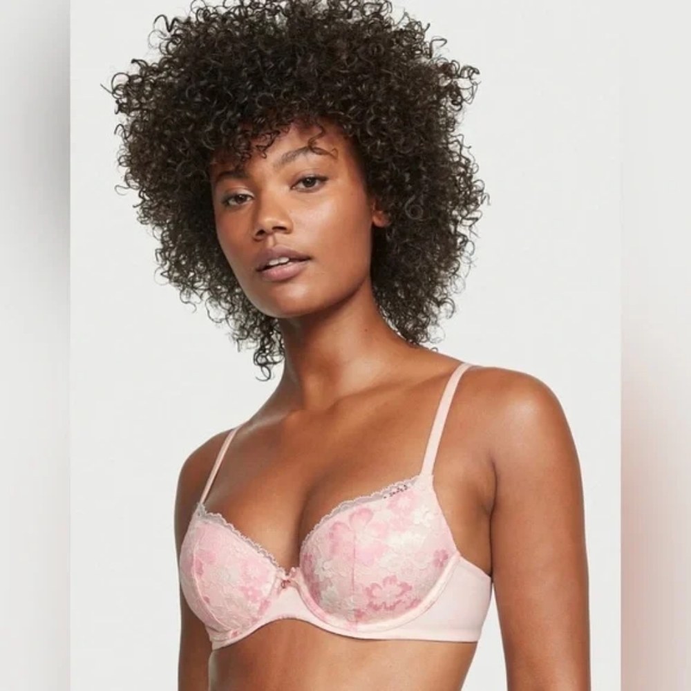 Body By Victoria's Secret Pink Lightly Lined Floral Lace Demi Convertible Bra